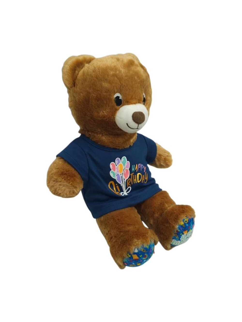 Build A Bear Workshop Birthday Bear Brown 15" Plush Stuffed Toy Blue Shirt BABW